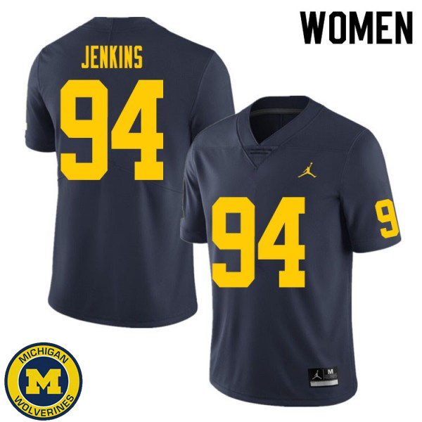 Women University of Michigan #94 Kris Jenkins Navy College Game Jersey